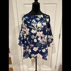 Sweet Pea New York & Company Navy Blue Floral Blouse Size XL